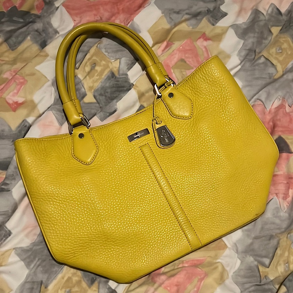Yellow Cole Haan Handbag. Designer leather purse. Mustard yellow bag.